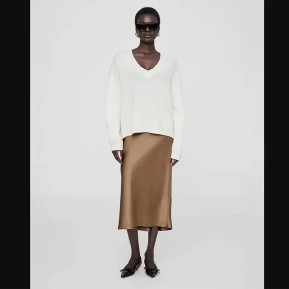 ANINE BING Bar Silk Skirt in Taupe Size Small - Picture 1 of 6